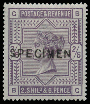 Great Britain 1883 2s6d Lilac. Superb well centred unused o.g. example lettered BG, overprinted "SPECIMEN" type 11…