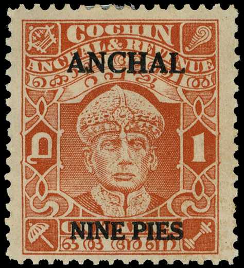 1942-4 ANCHAL NINE PIES (Type 22) surcharge on...