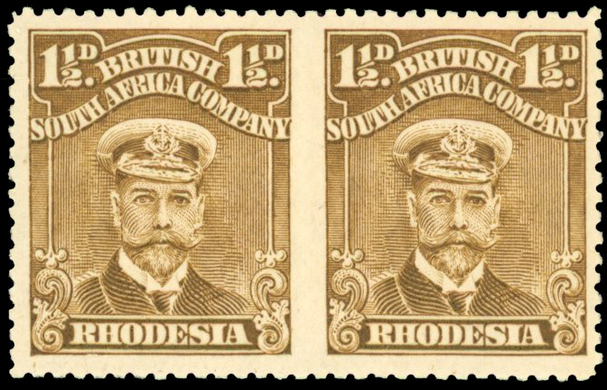 Rhodesia 1½d SG 198a horizontal pair imperforate between mint