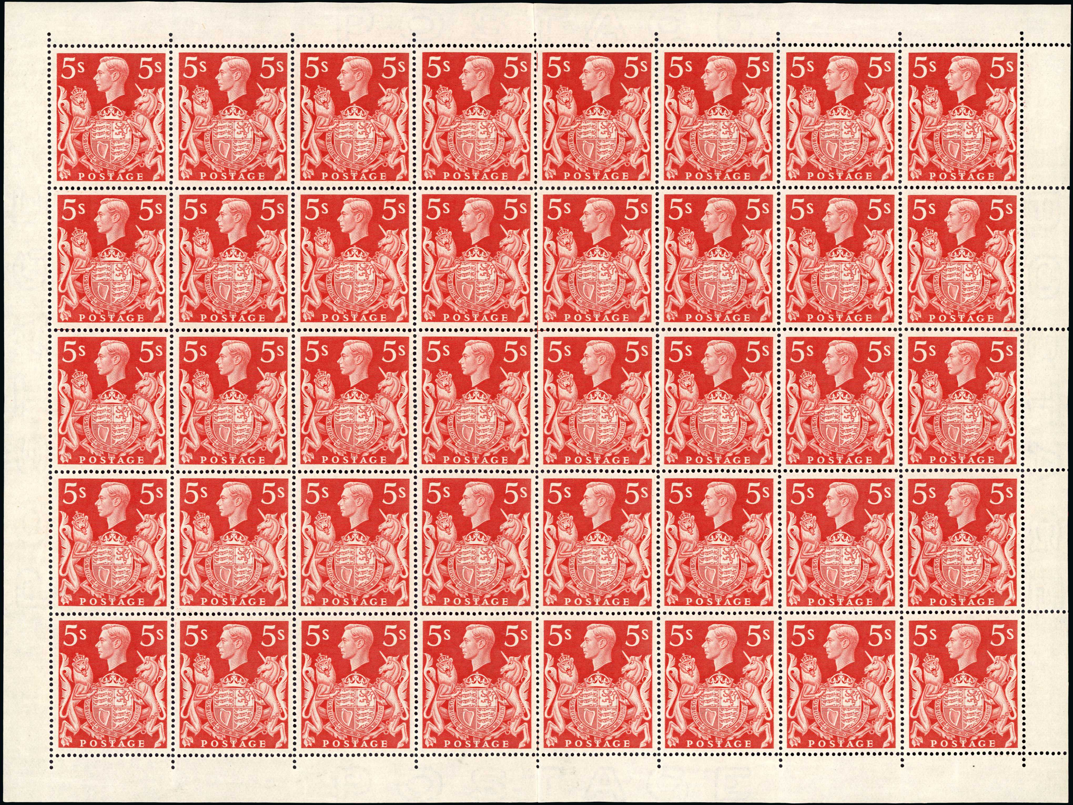 1939 5s Red mint sheet (SG477)