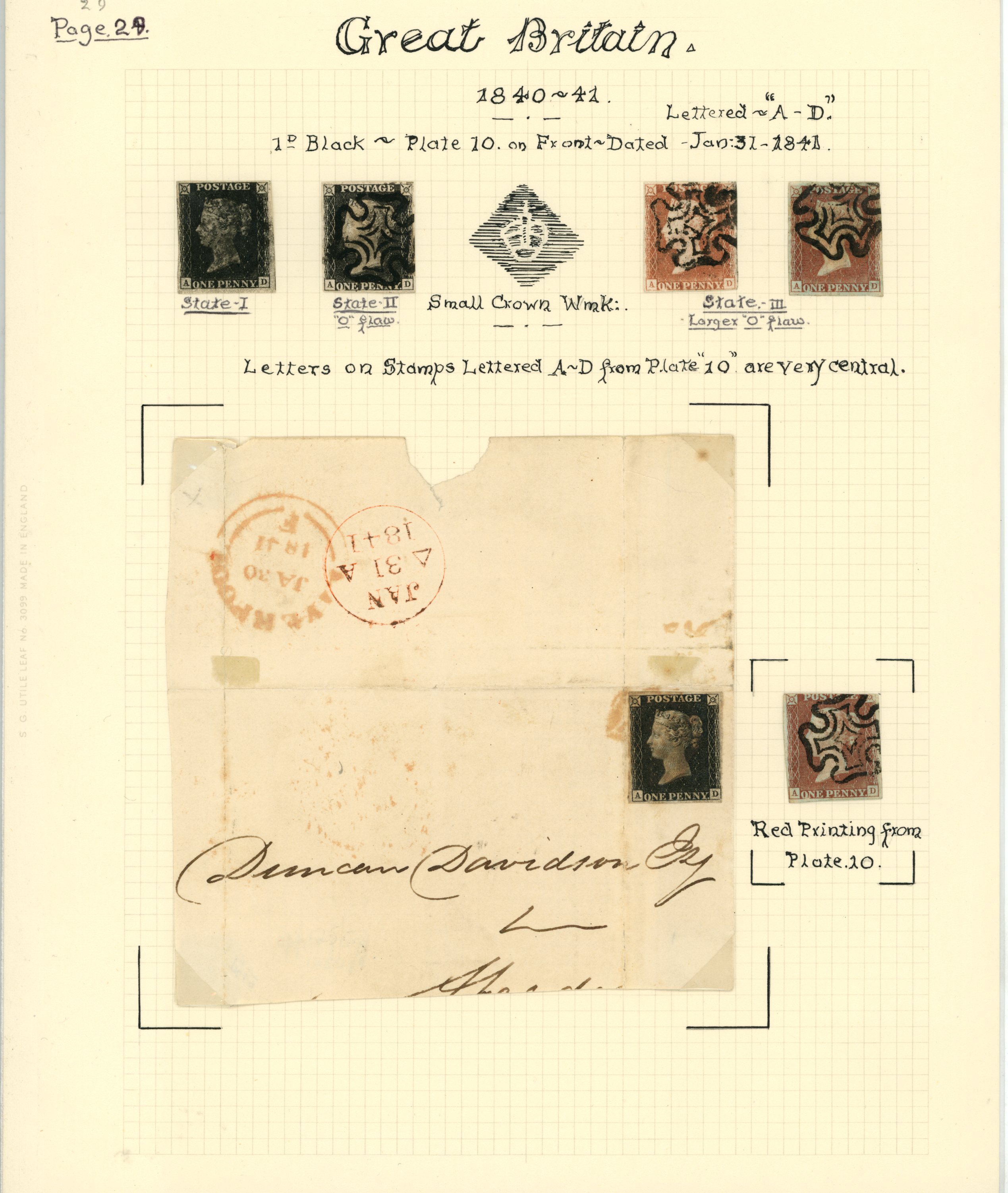 1840 1d black, Plate 10, (5, one on large...