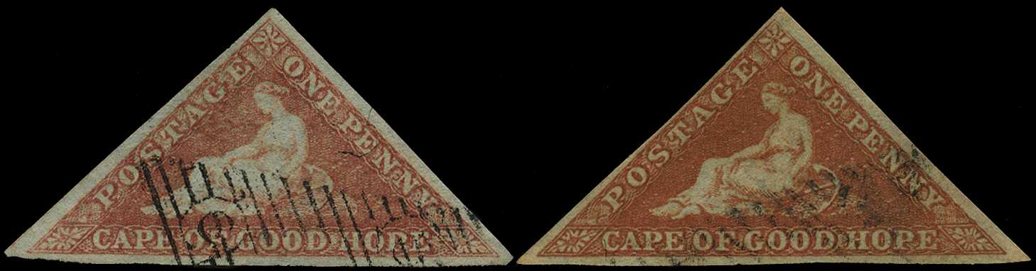 1853 1d brick-red and 1d brown-red each...