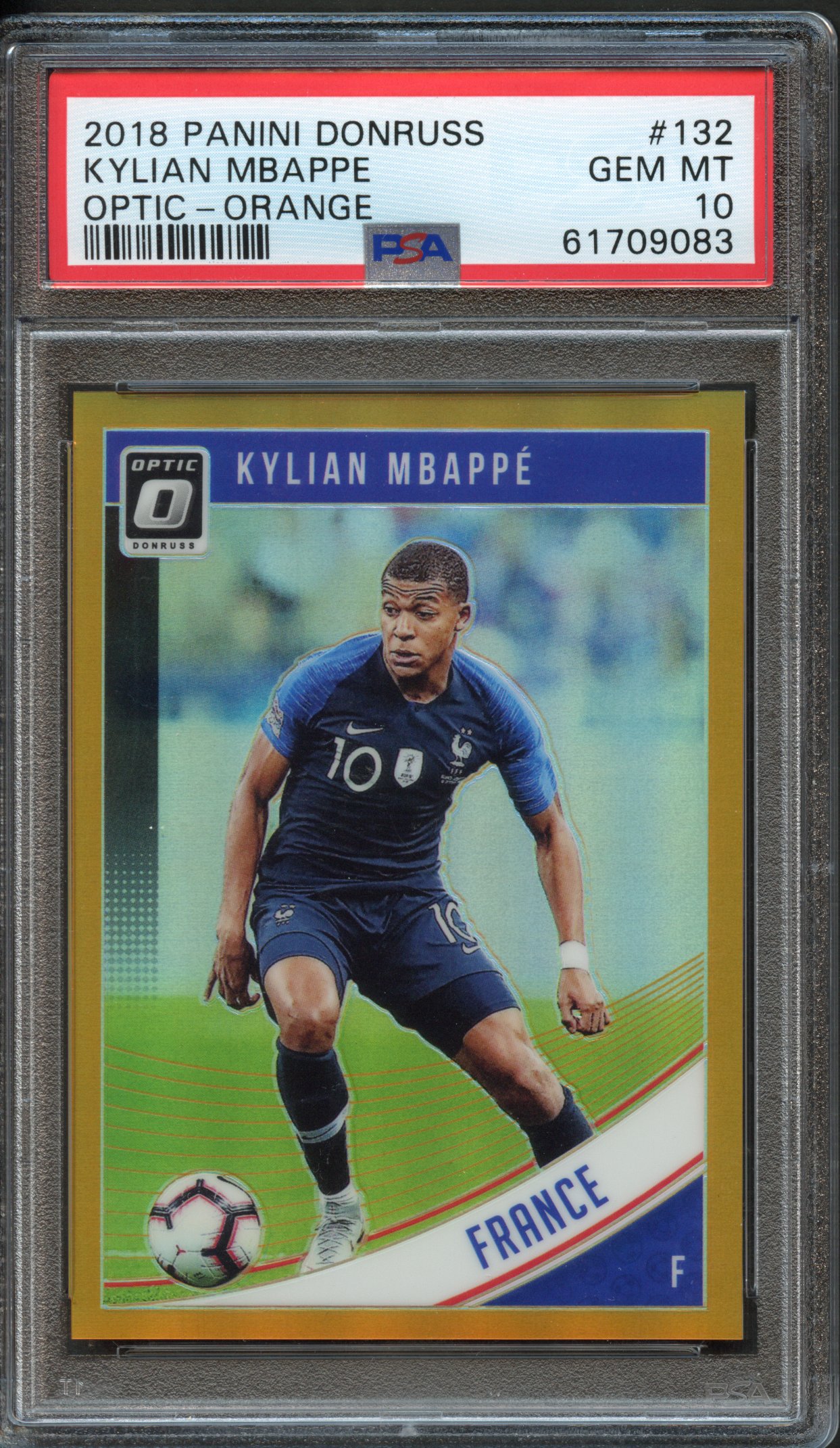 <p>PSA 10 2018 Kylian Mbappé Panini Donruss Optic Orange 29/99</p>