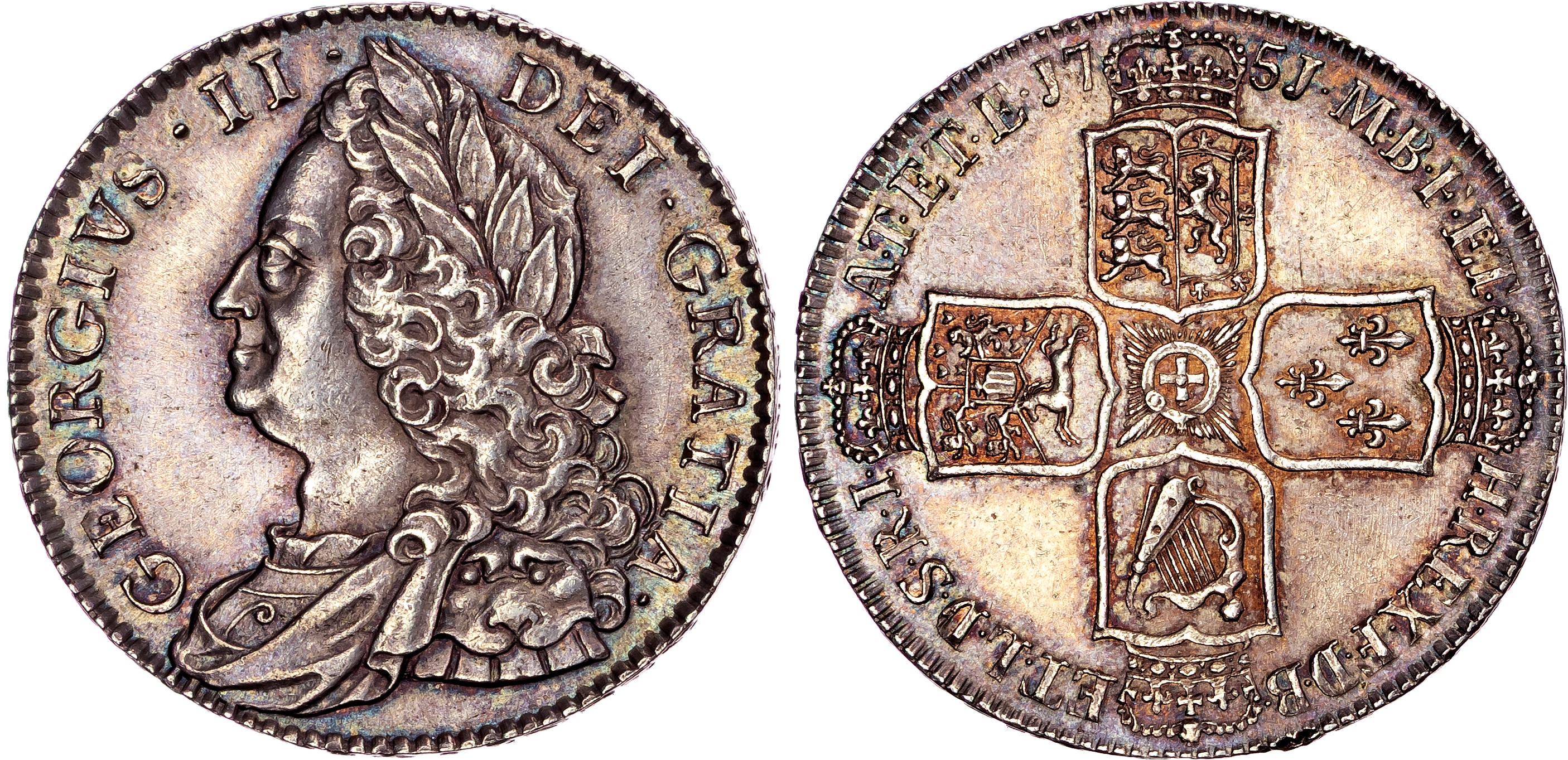 George II (1727‐1760), AR Halfcrown, 1751 V. QVARTO.