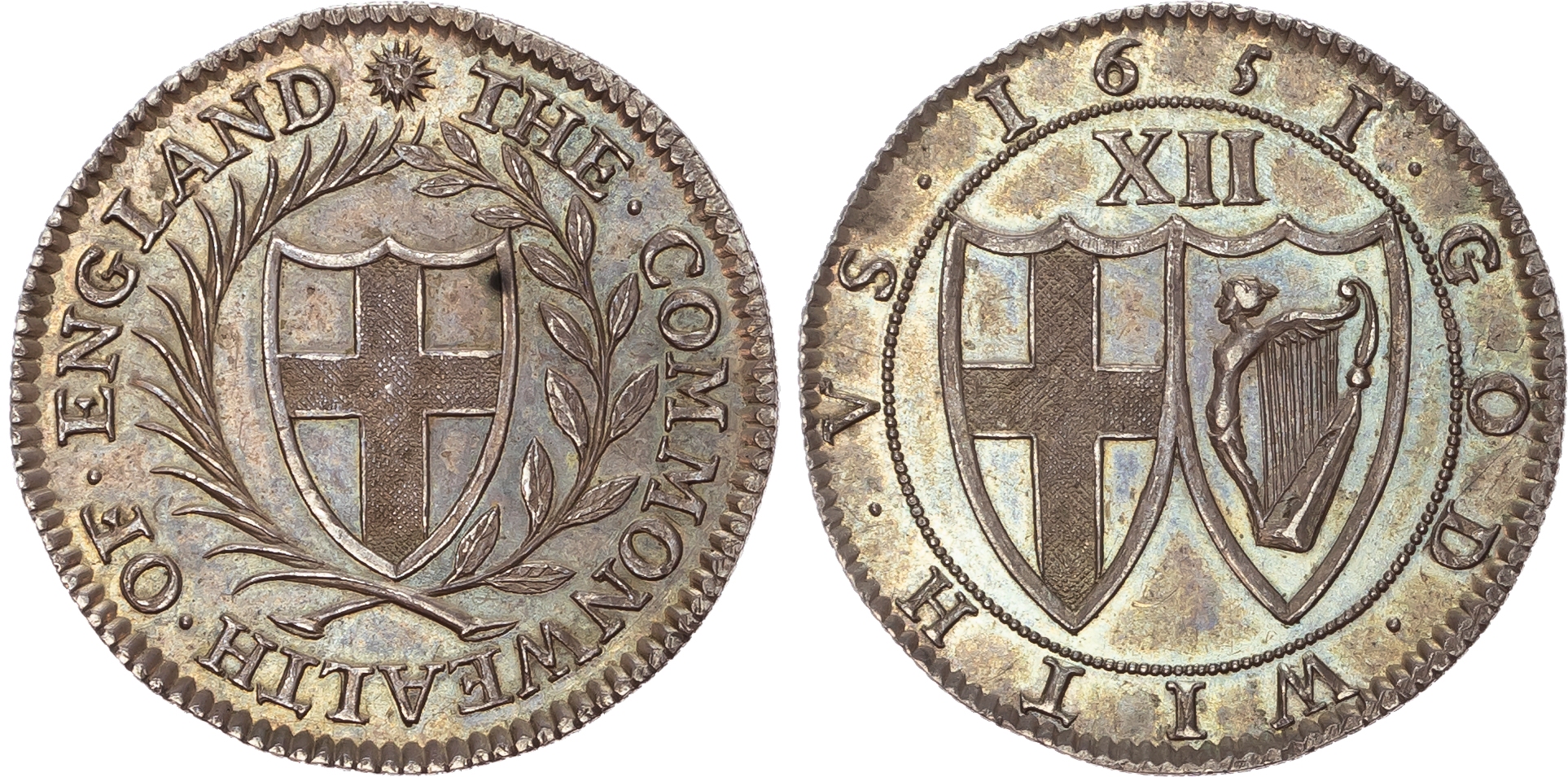 Commonwealth (1649-1660) Pattern Shilling, 1651, by Blondeau, mintmark sun.
