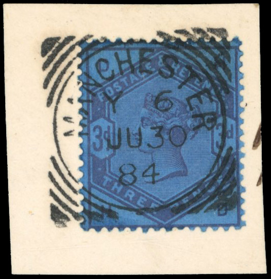 GB 1884 3d colour trial in purple on unwatermarked deep blue paper, SG 191var