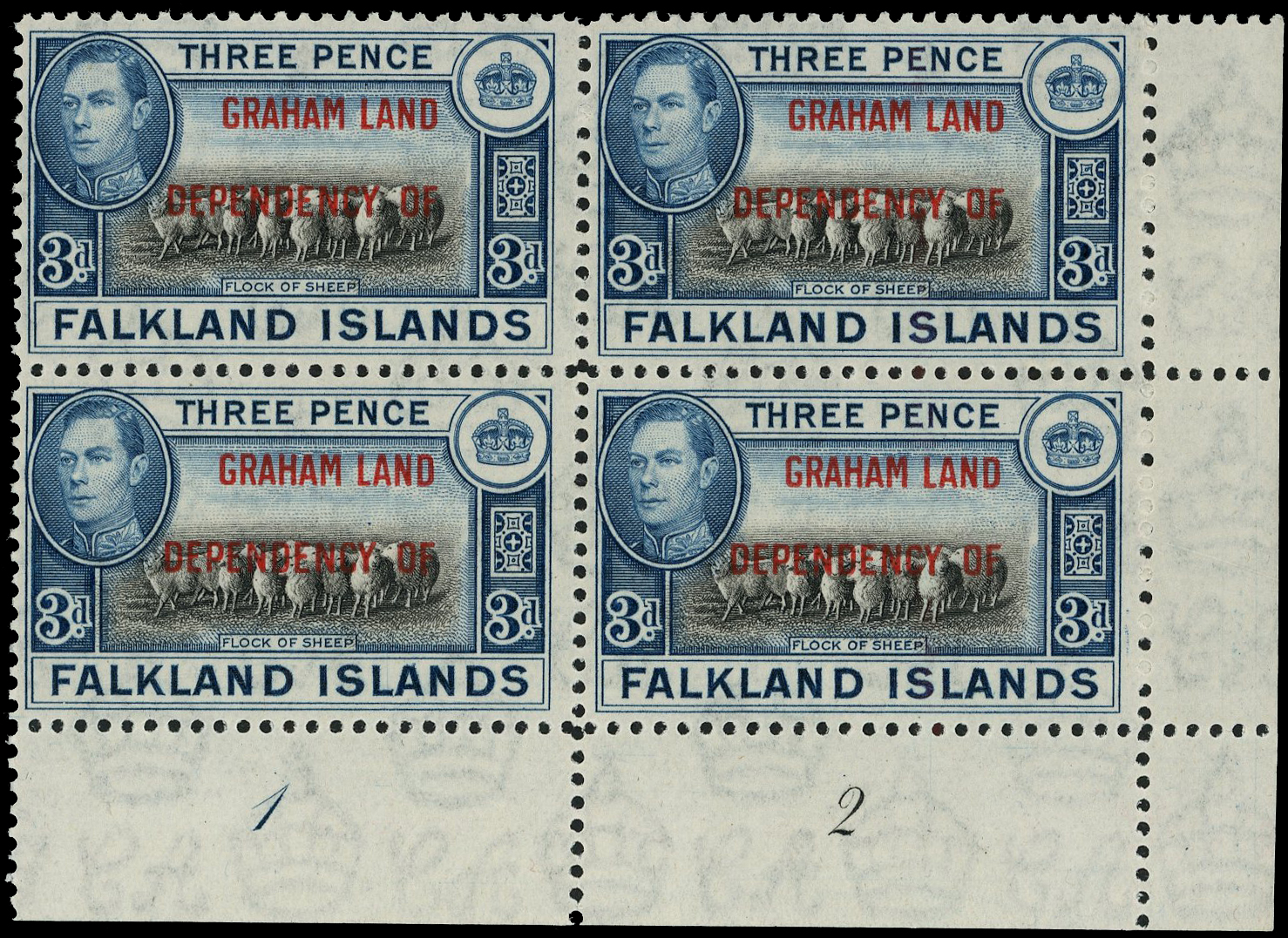 FID SG A4 Graham Land 3d Plate 1-2 block mint