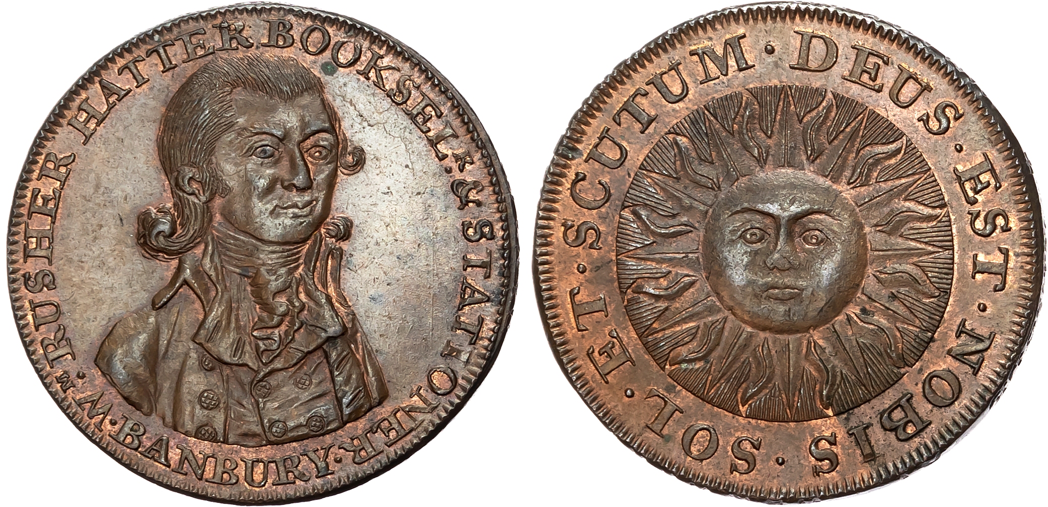 Oxon. Ba nbury , William Rusher (children’s book author, bookseller and stationer) Halfpenny no date, bust half right of …