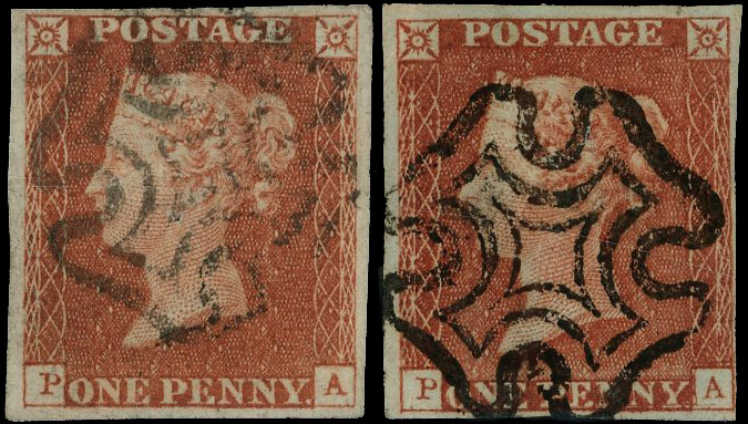 1841 1d Red-brown Pl.33. (PA State I & II). Used matched pair