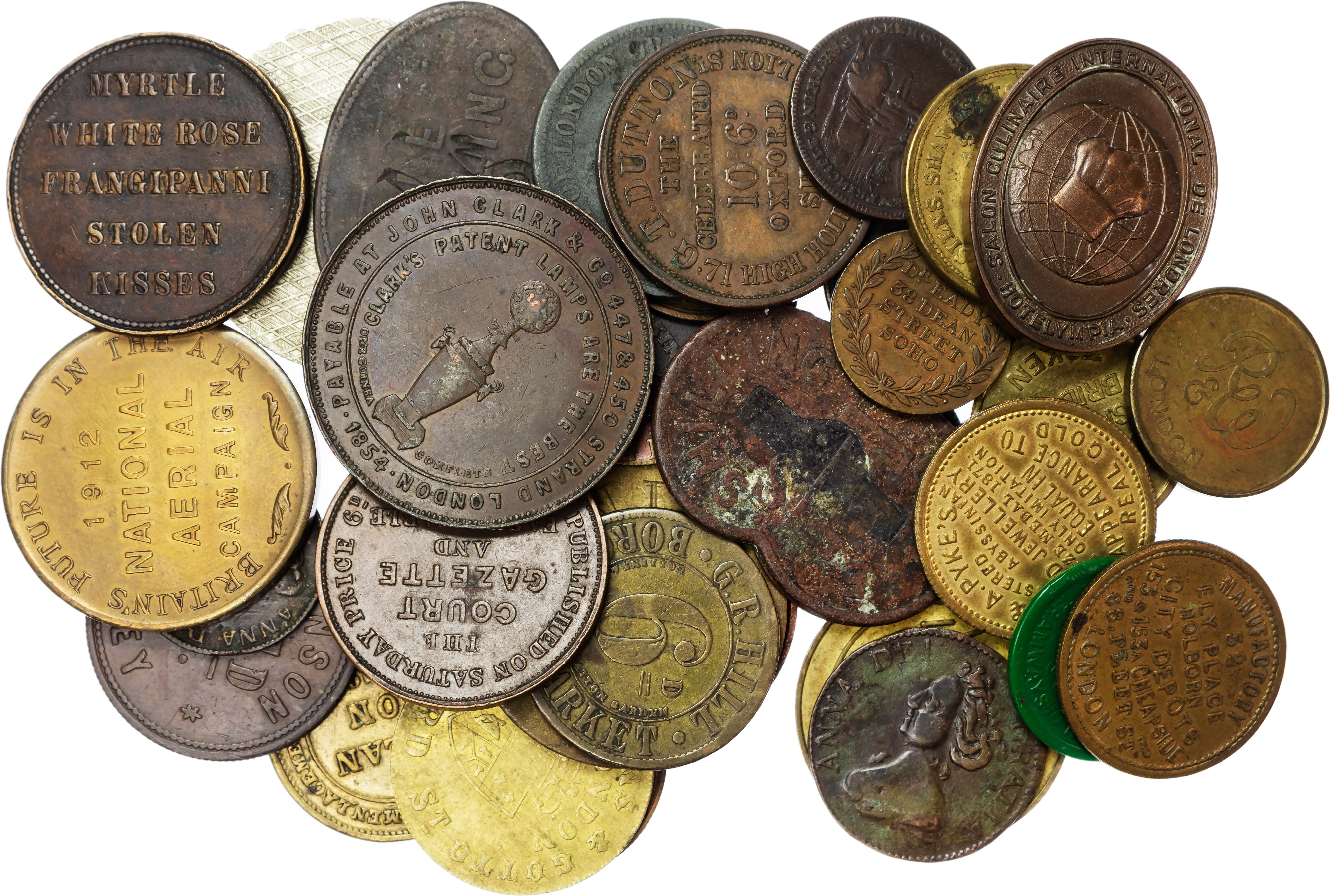 Miscellaneous Tokens and Checks, Tokens, tickets, checks, etc (38), mostly from the London area, also i…