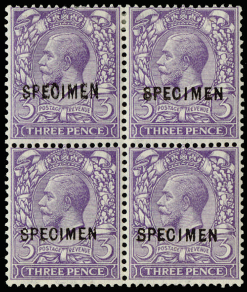 GB 1912 SG 375s 3d violet Specimen block