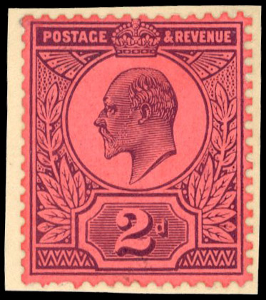 1909 2d Colour trial. Very fine example printed in purple on pink tinted (white backed), unwatermarked paper affixed to a...