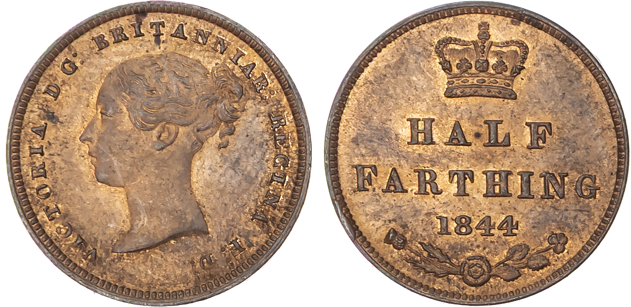 Victoria (1837-1901), Young Head Copper Coinage (1838-1860), AE Half-Farthing, 1844.