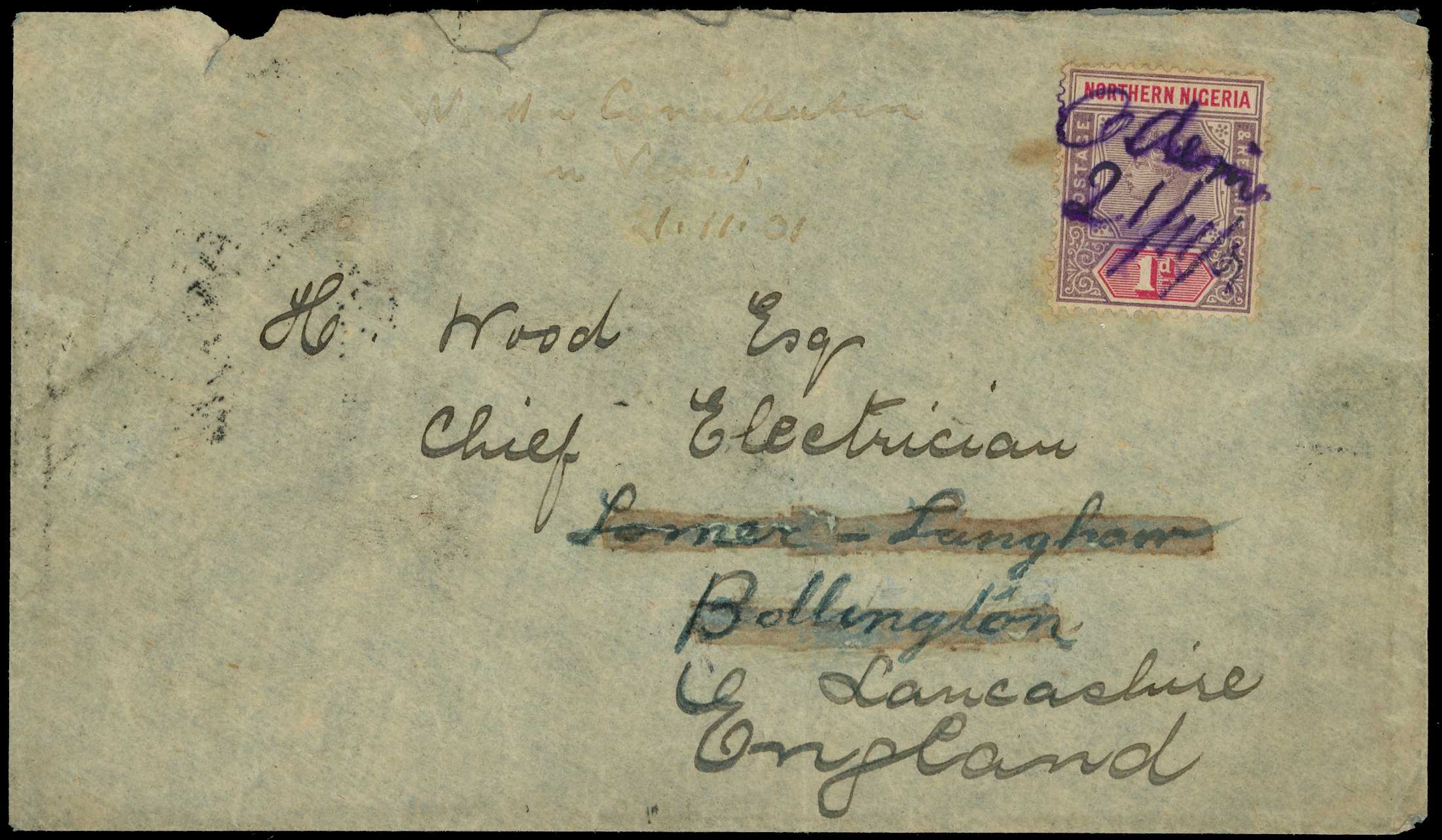 POSTAL HISTORY: Odeni manuscript cancel dated...