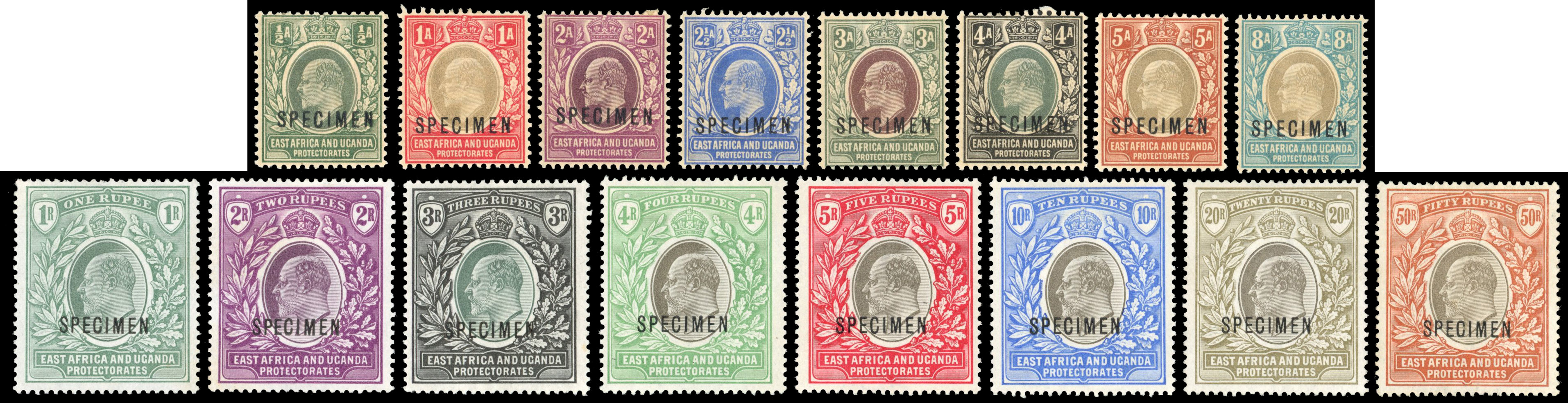 East Africa & Uganda SG 1s-16s 1903-4 set Specimens