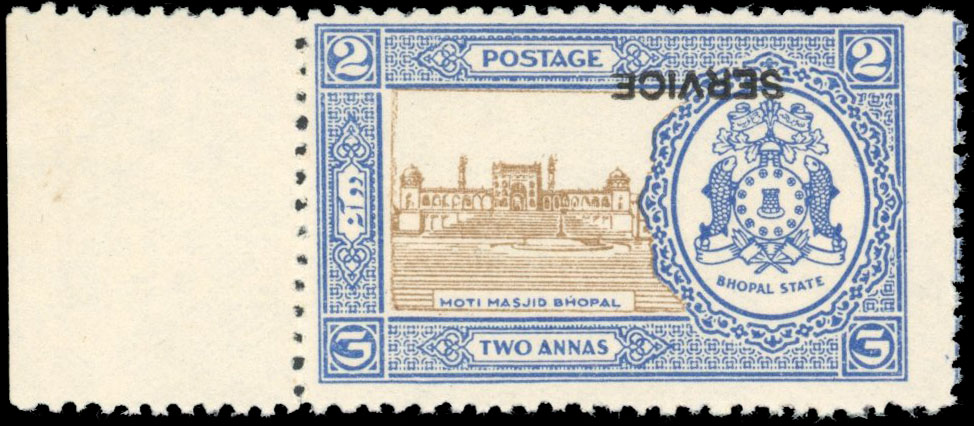 IFS Bhopal Official. 1937 2a brown and blue, opt inverted, SG O337b