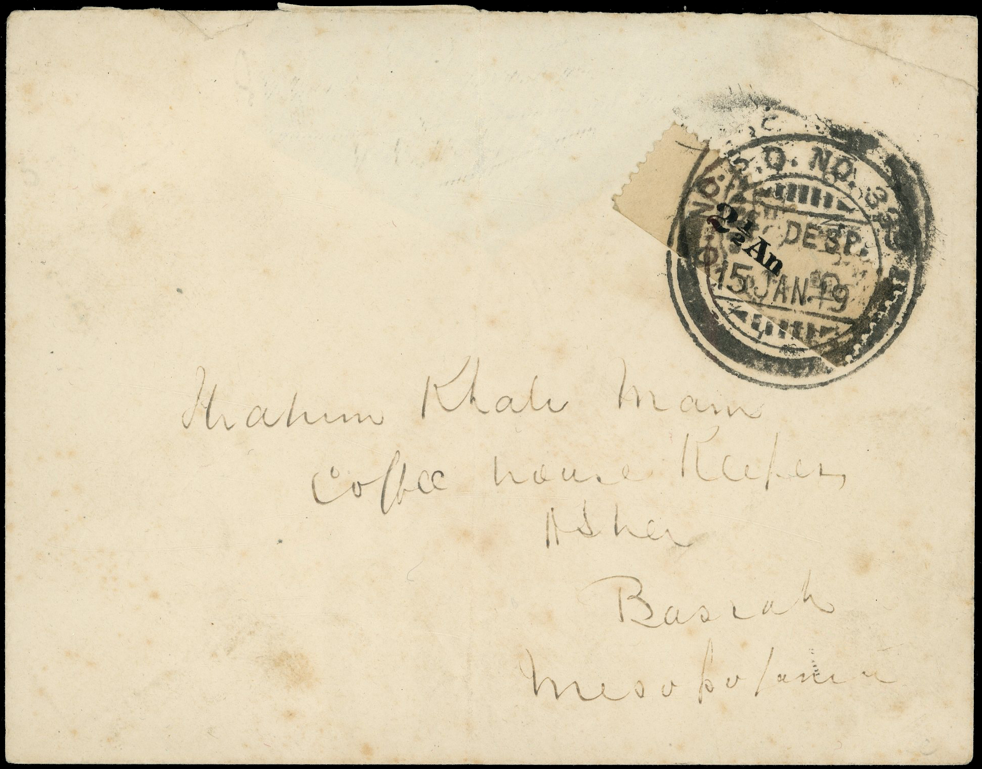 1919 cover addressed to Basrah franked with a...