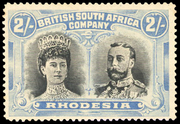 Rhodesia 1910-13 2s black and dull blue perf 15