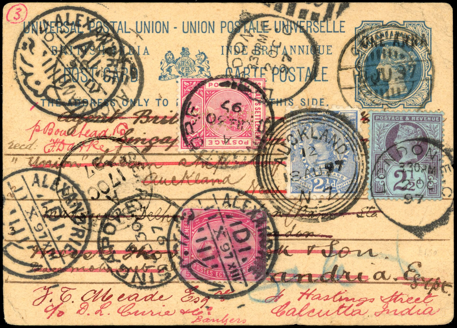 India 1897 Round-the-World stationery card