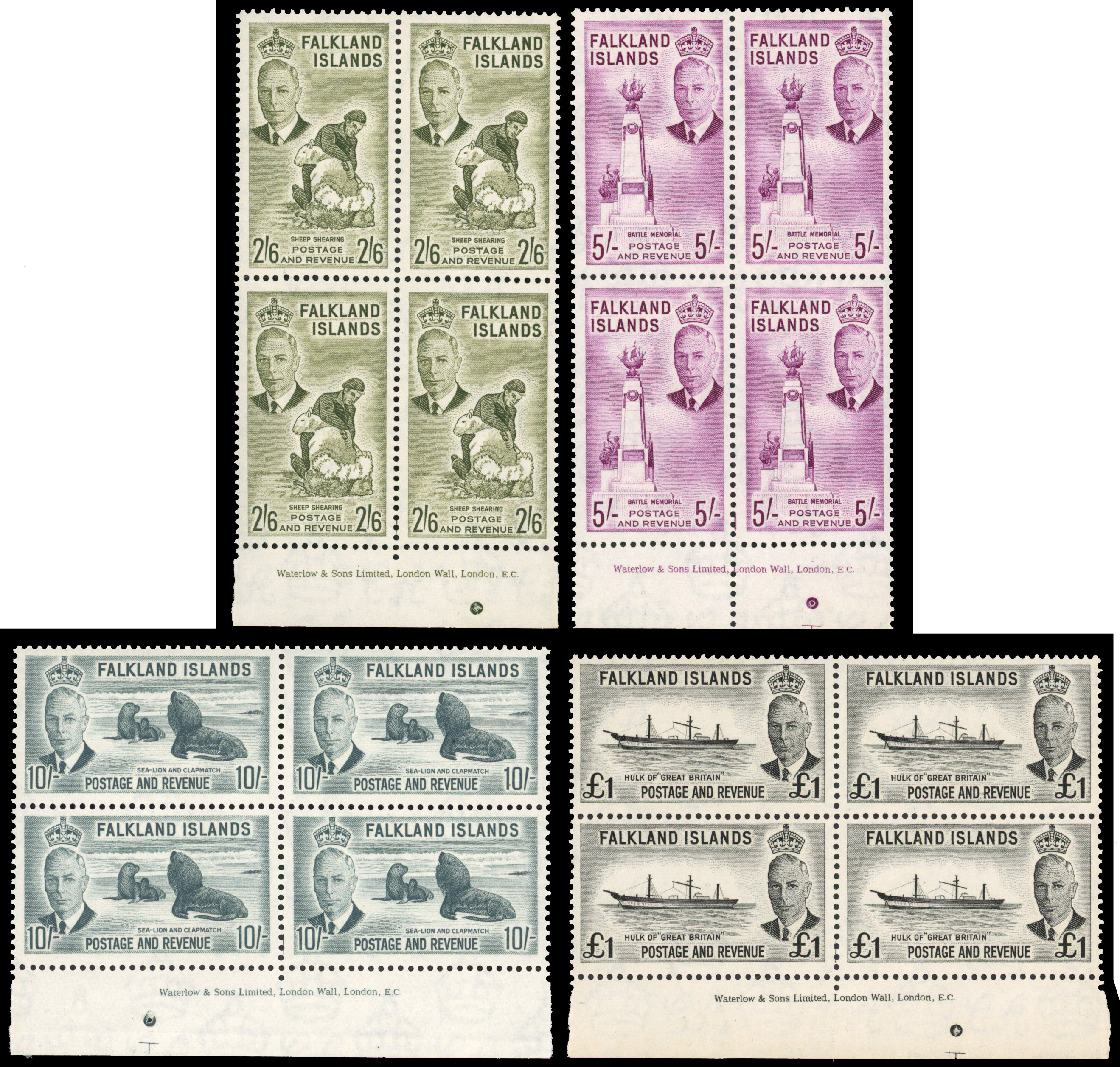 Falkland Islands SG 182-5 imprint blocks mint