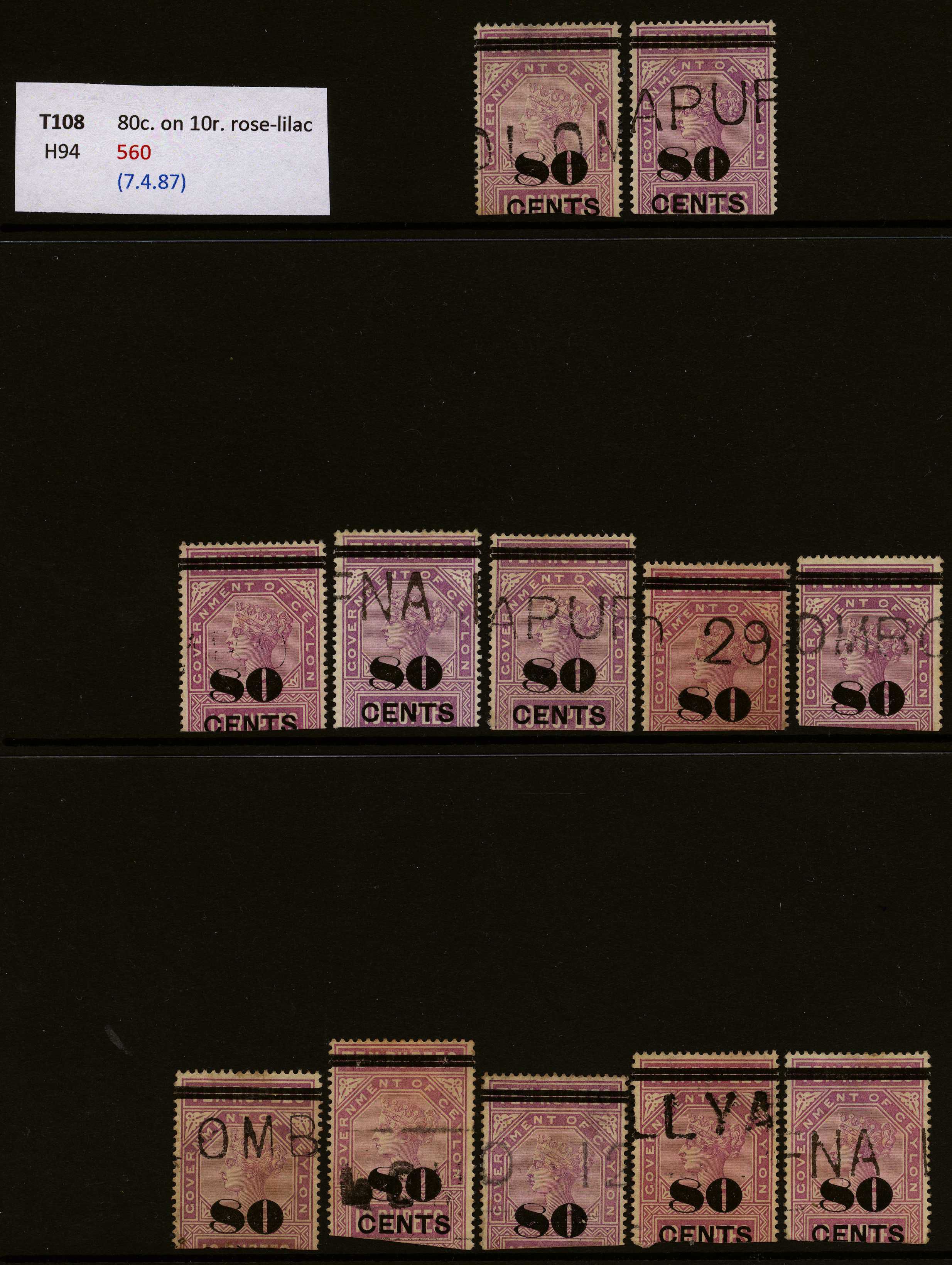 1887 80ct on 10r rose-lilac surcharge...