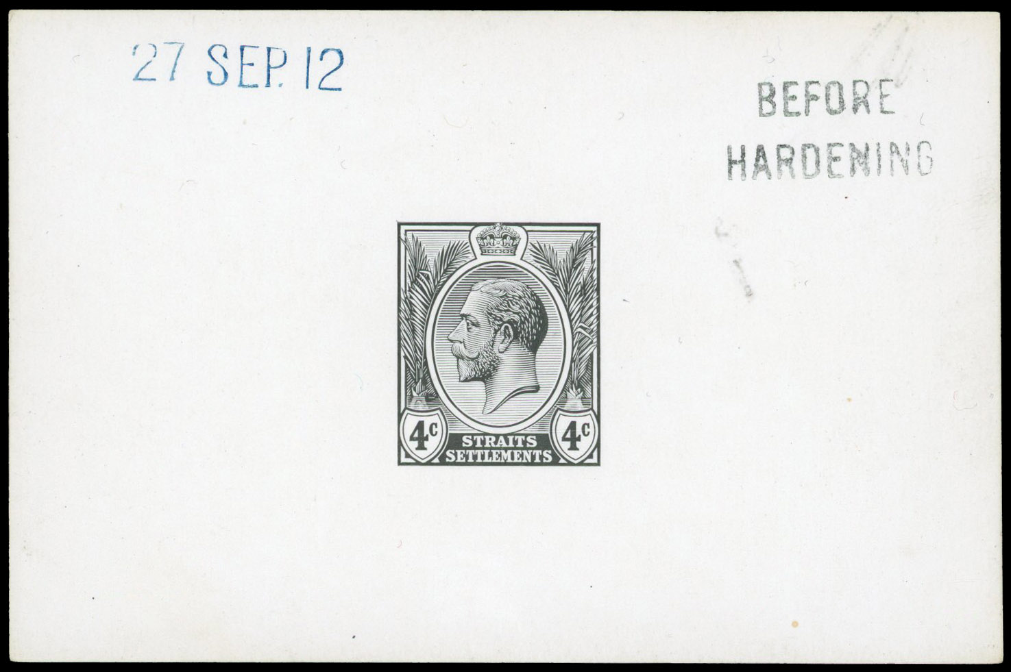 Straits Settlements 1912 4c die proof in black