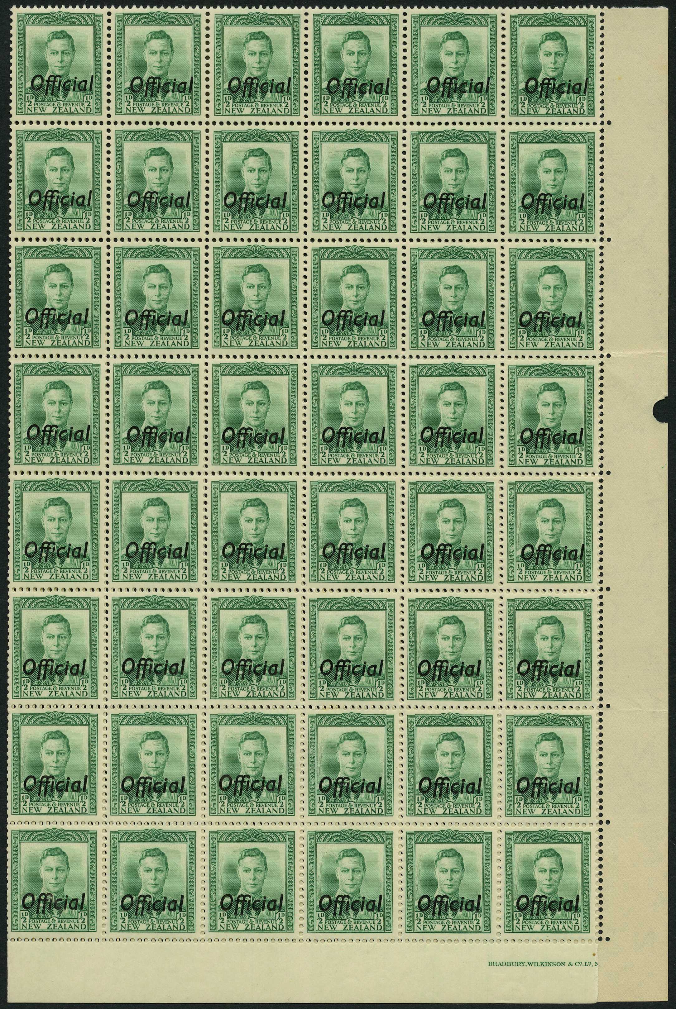 Official: 1938-51 ½d green l/l corner...