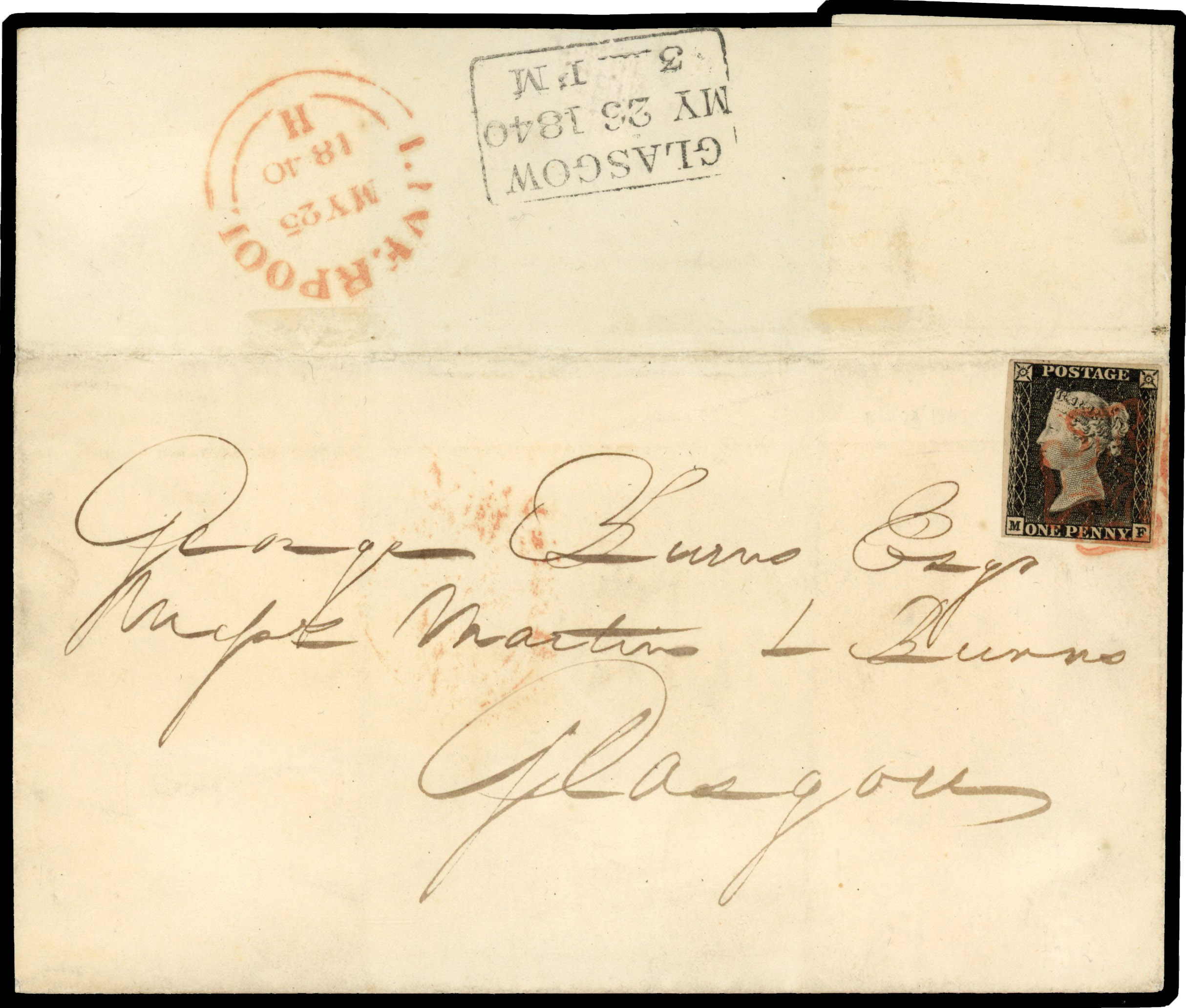 1840 1d Black Pl.1a. Wrapper sent from Liverpool to Glasgow May Date 