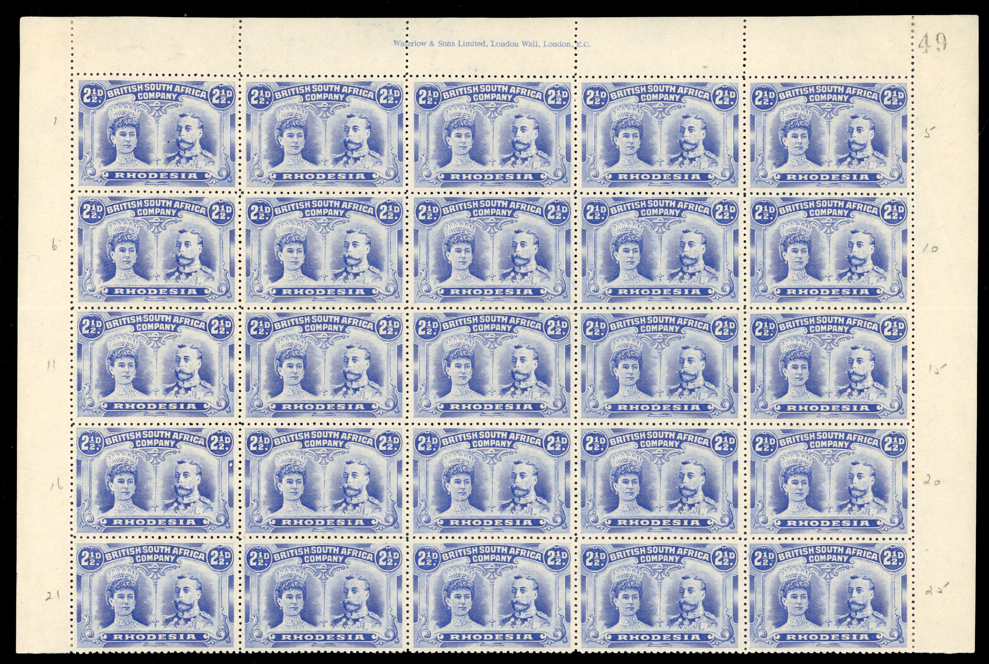 Rhodesia SG 131a block of twenty-five mint