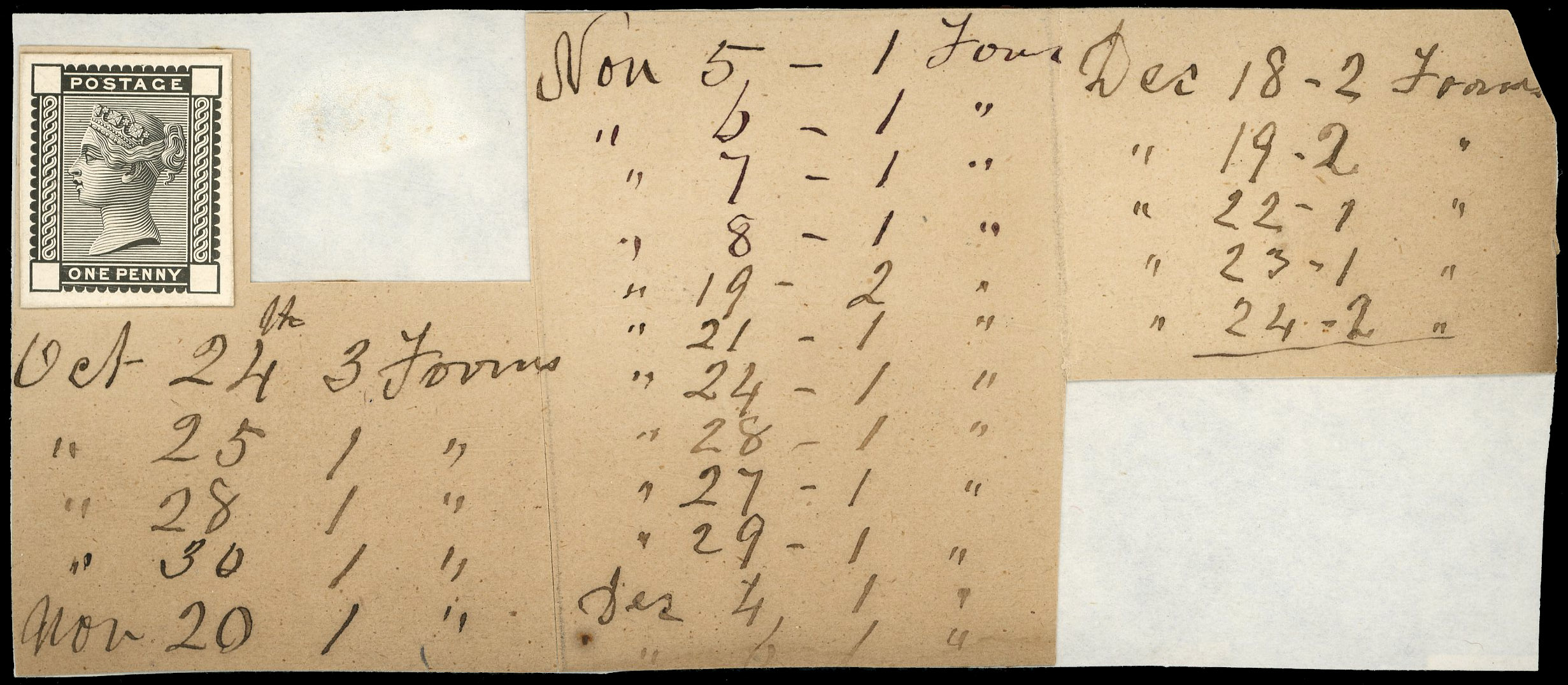 1879 1d Die proof. Very fine example without corner letters, cut to stamp size and mounted on a large piece from the DLR…