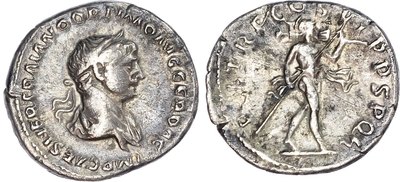Trajan (AD 98-117) AR Denarius, Rome, AD 114-117, 2.80g.