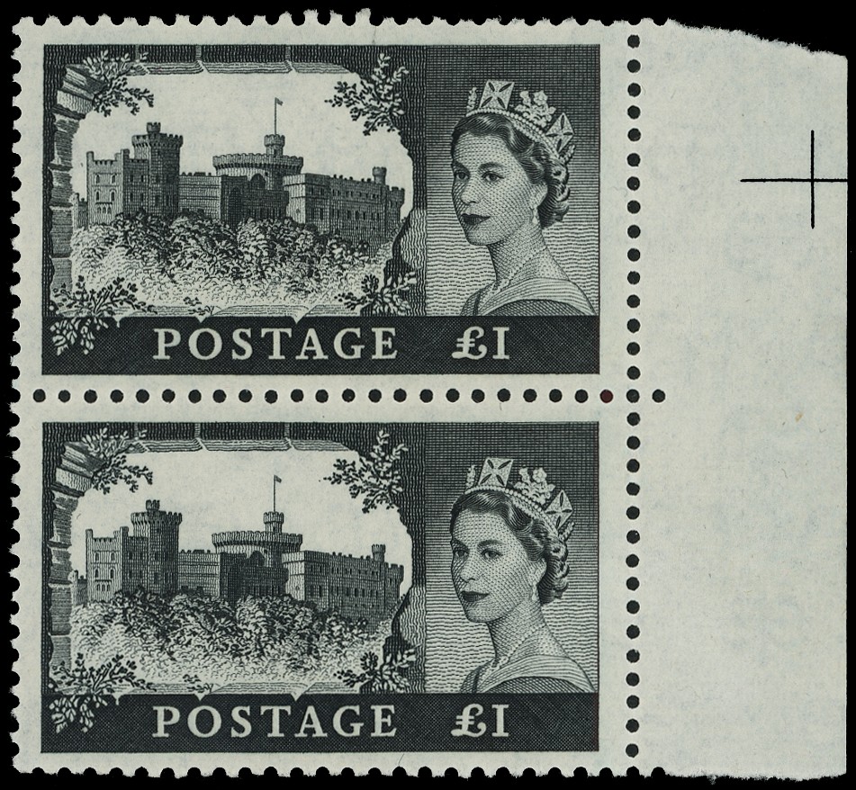 1963 Bradbury Wilkinson £1 black vertical pair, WATERMARK INVERTED.