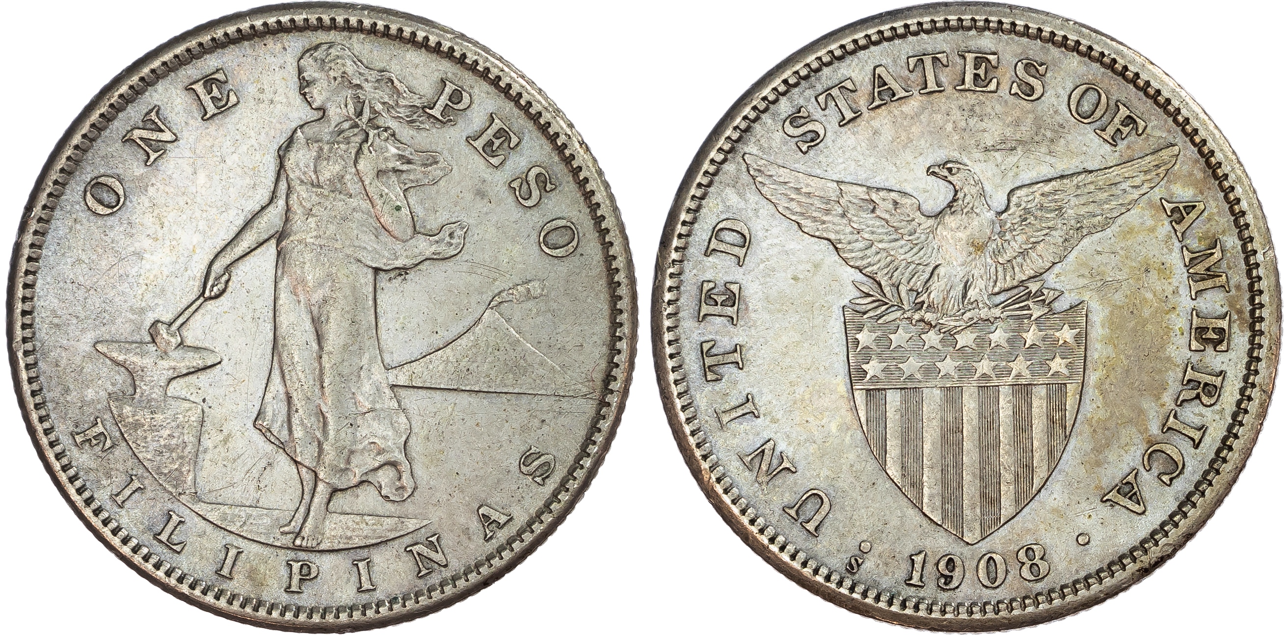 Phillipines. USA governance AG Peso. 1908S.