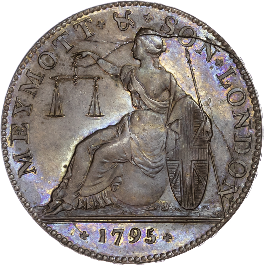 London - Bishopsgate, Clement & Samuel Meymott (scale-makers) Halfpenny 1795