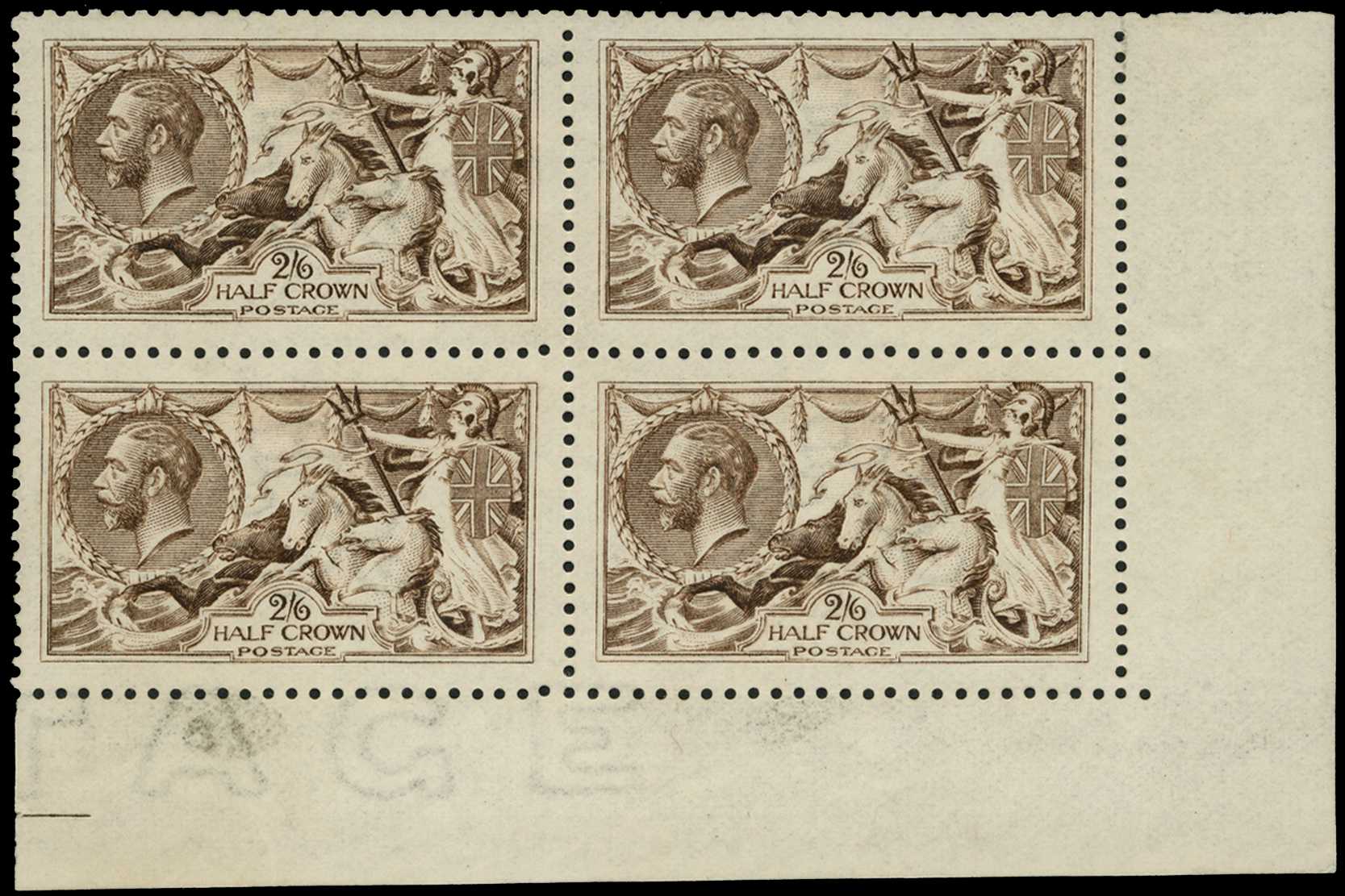 1915 2/6d grey-brown, lower marginal block...