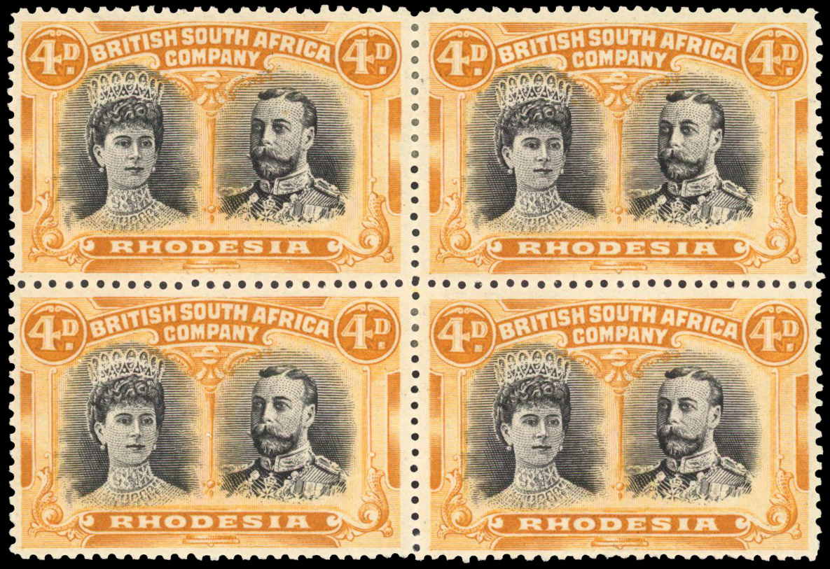 SG 139 4d brown-purple and orange block, #14-20 mint