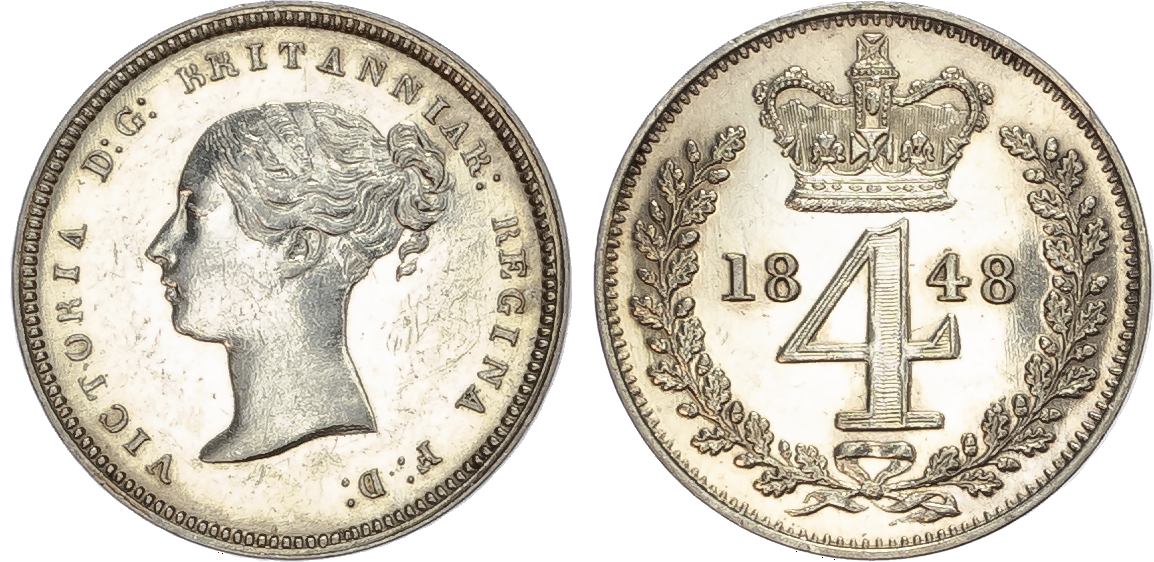 Victoria (1837-1901), Maundy Set, 1848, Fourpence, Threepence, Twopence, Penny.