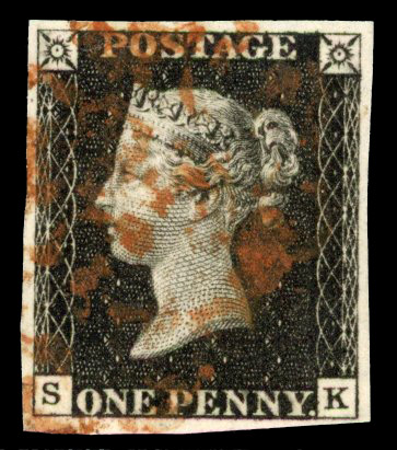 1840 1d black, plate 4 (SK), good to large margins, cancelled