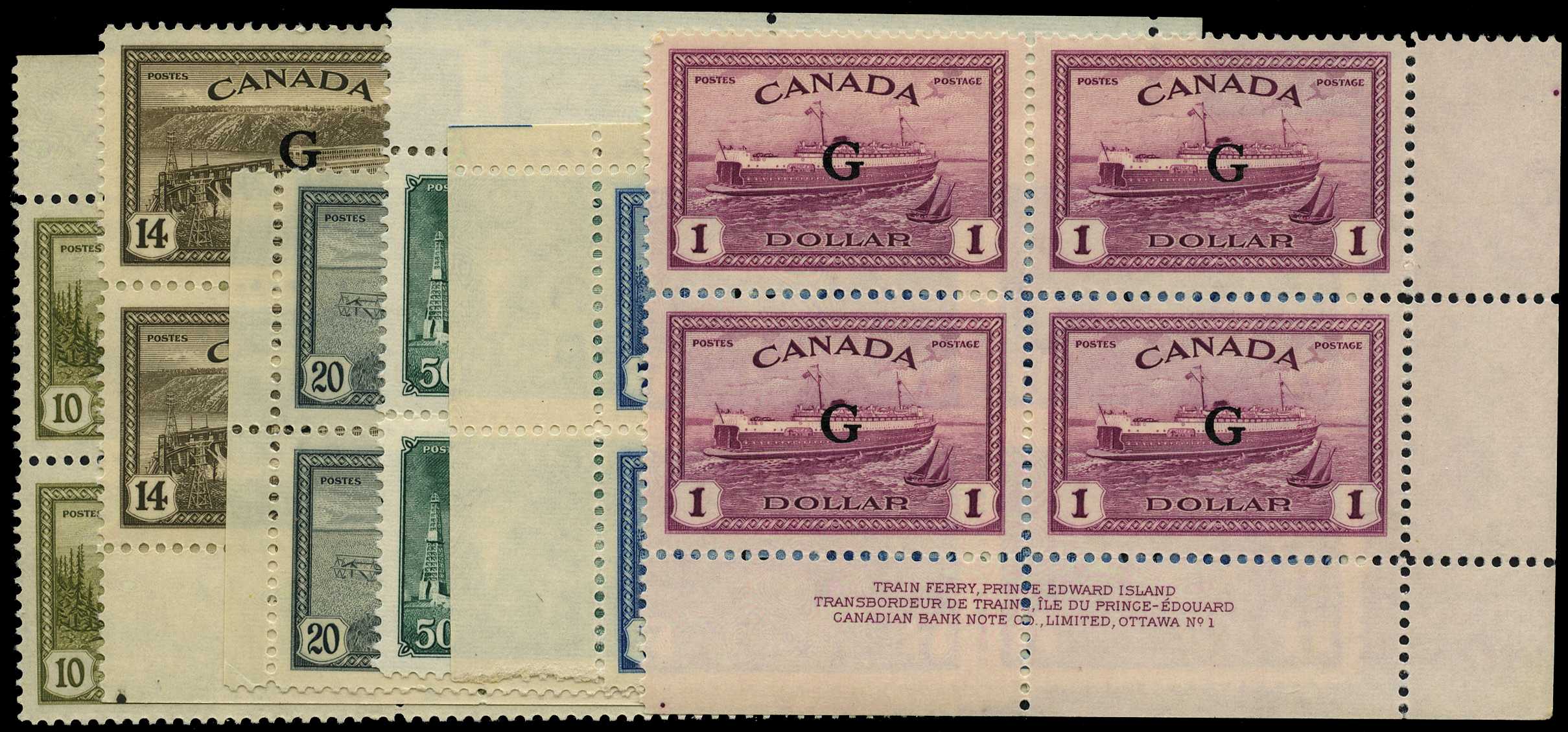 Officials. 1950 'G' overprints on 10ct - $1...