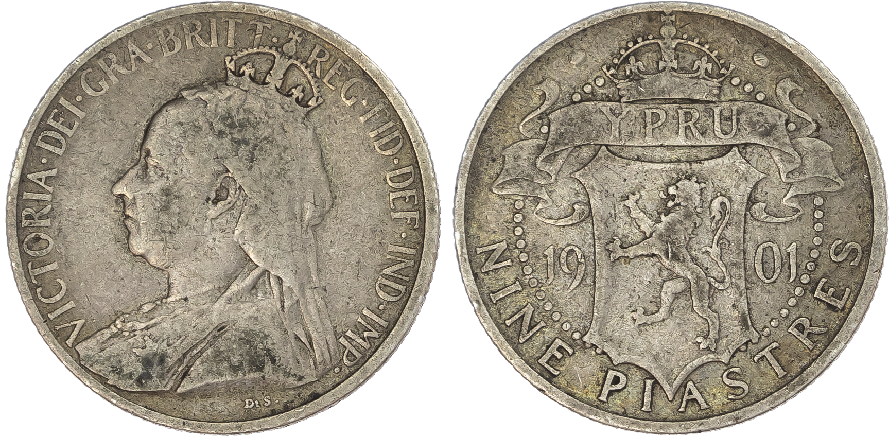 Cyprus, British Administration. Victoria AR 9 Piastres. 1901.