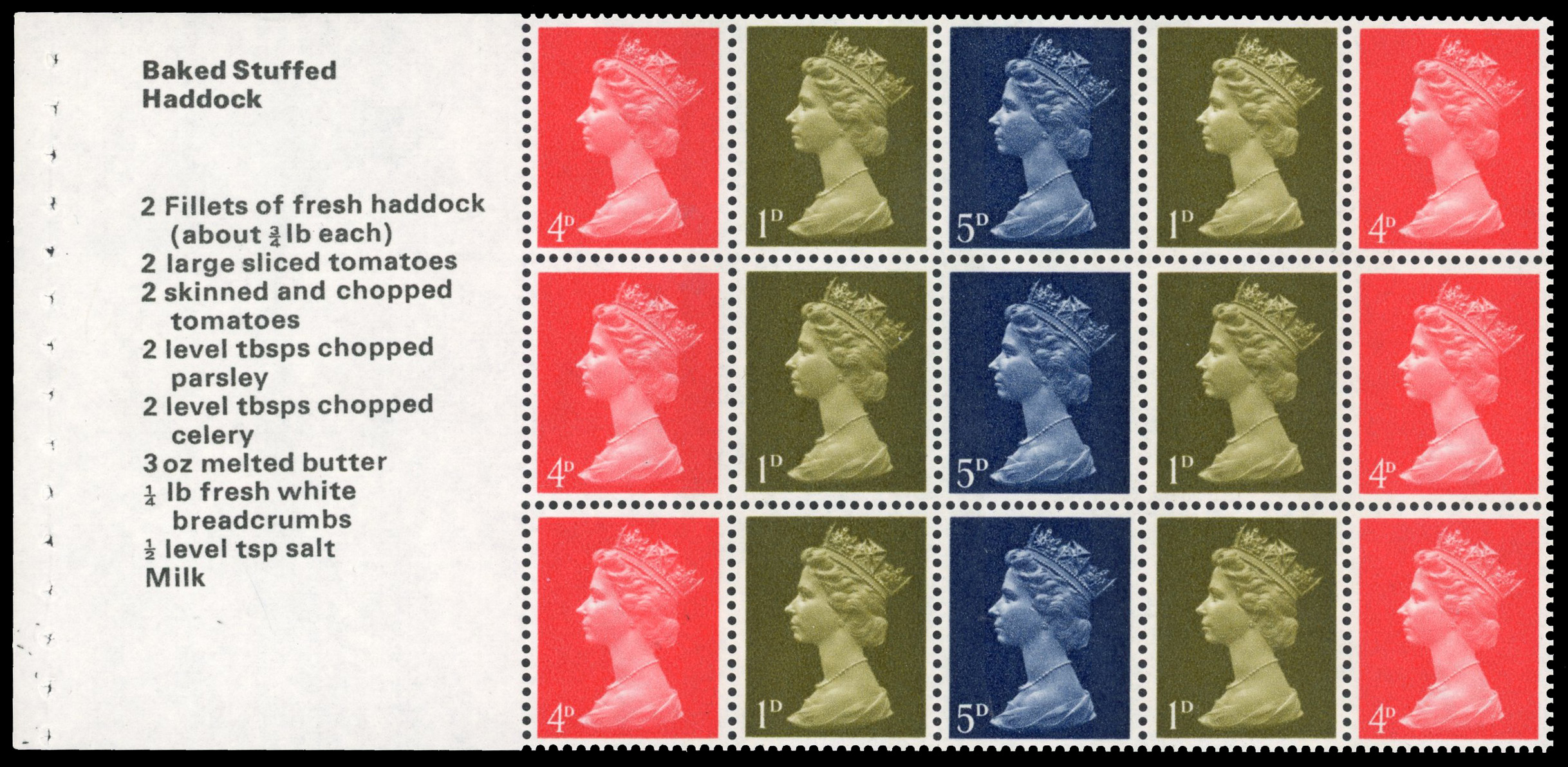 GB: 1970 Stamps For Cooks multi-value mint pane of fifteen comprising 3x4d/1d/5d/1d/4d with variety ‘UNCOATED PAPER’