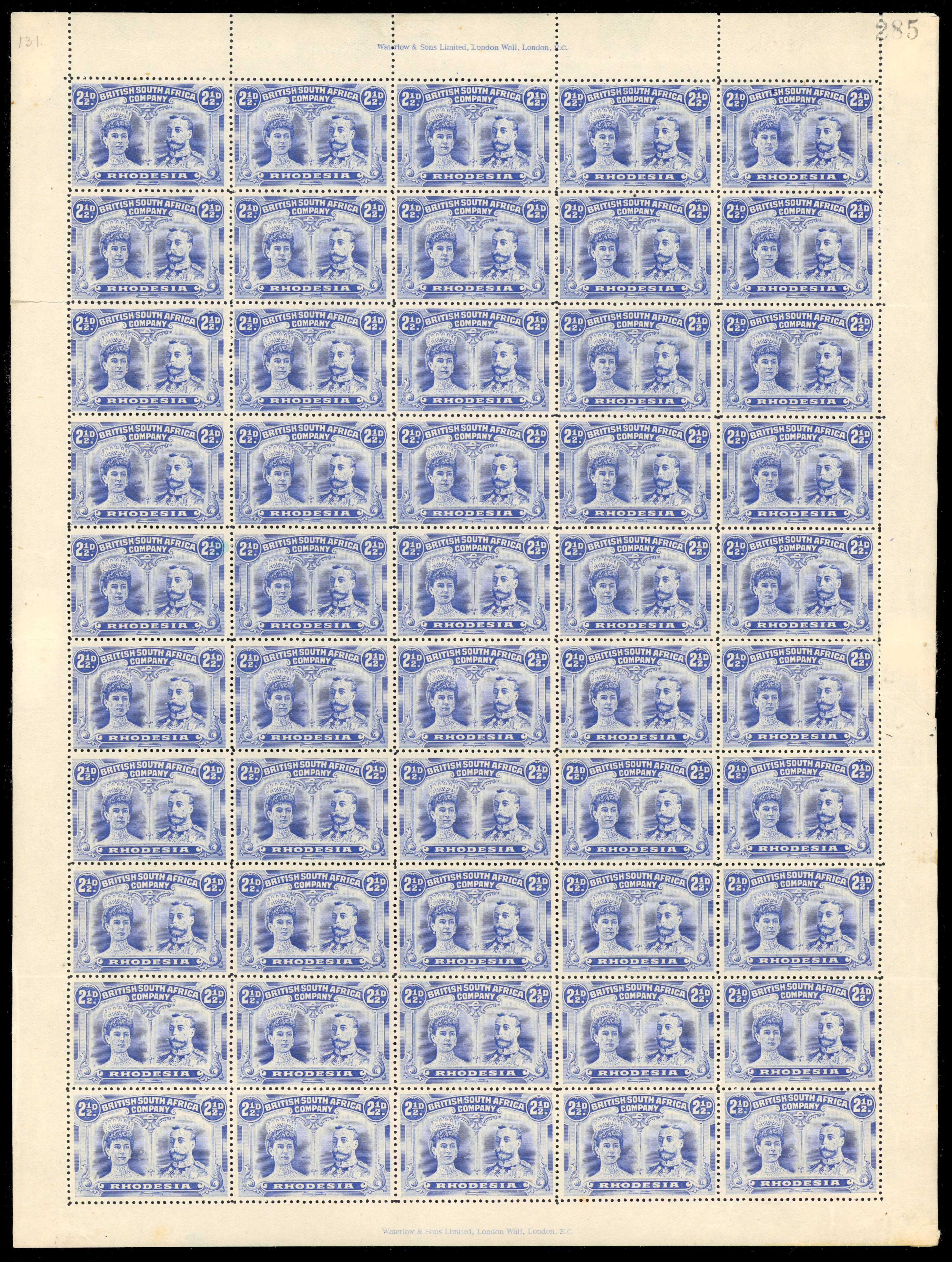 Rhodesia SG 131a sheet mint