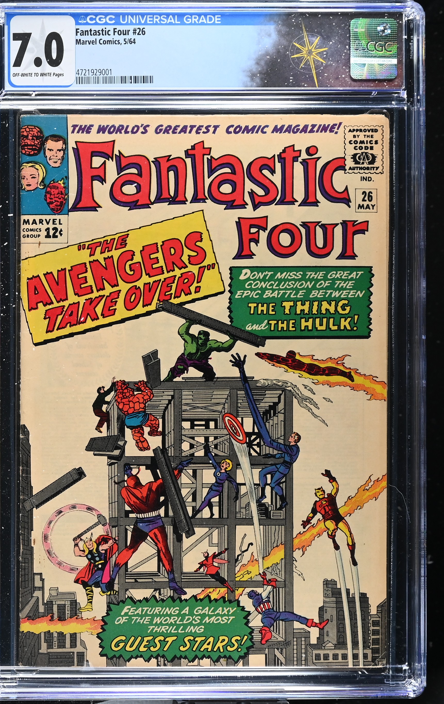 Fantastic Four #26 CGC 7.0 Avengers & Fantastic Four vs. the Hulk (Marvel Comics, 1964) Off-White to White Pages