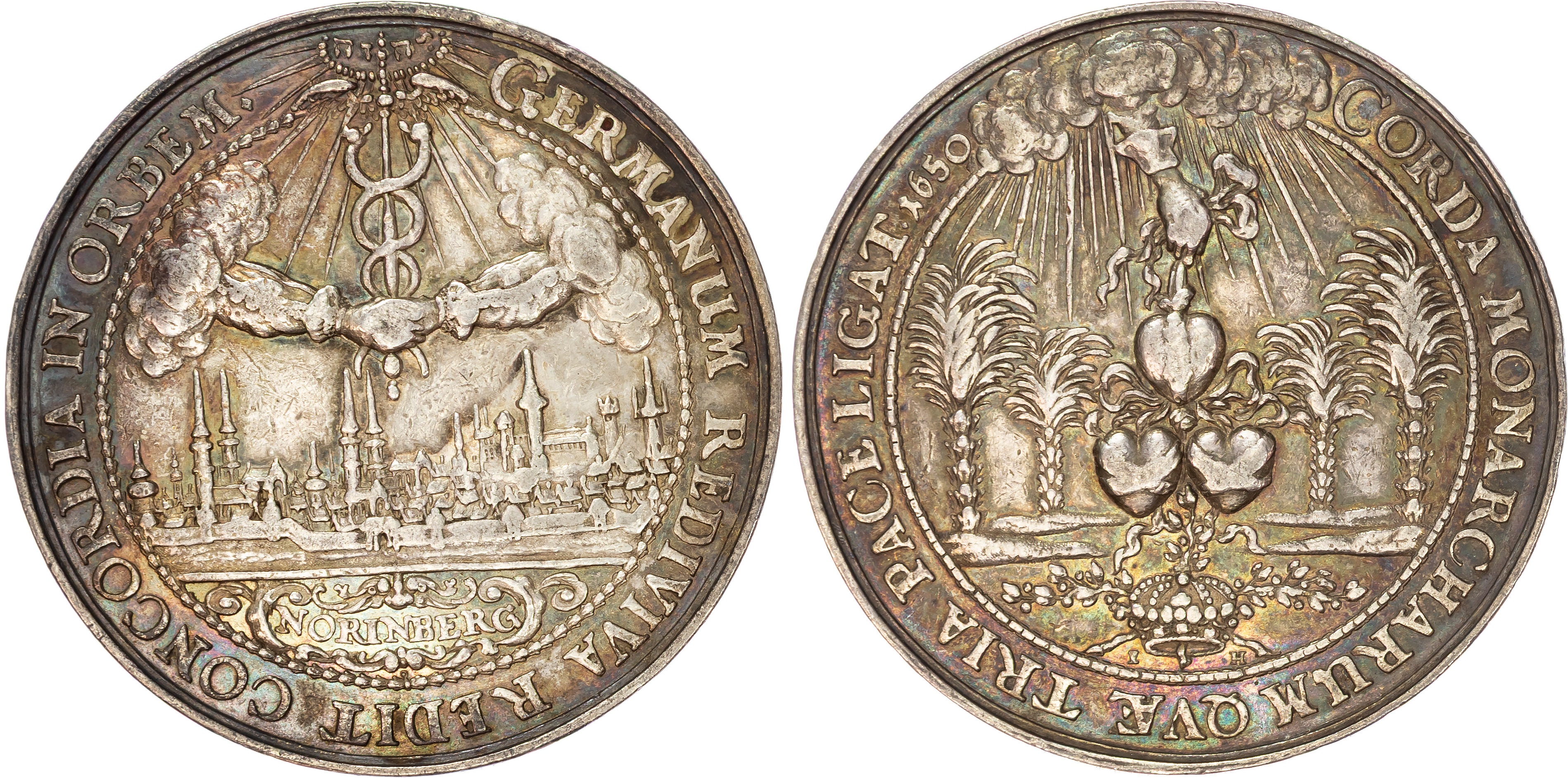 Germany, Commemoration of the peace of Westphalia by the city of Nuremberg, 1650, silver medal (49mm/31.78gm) by J. Höhn.
