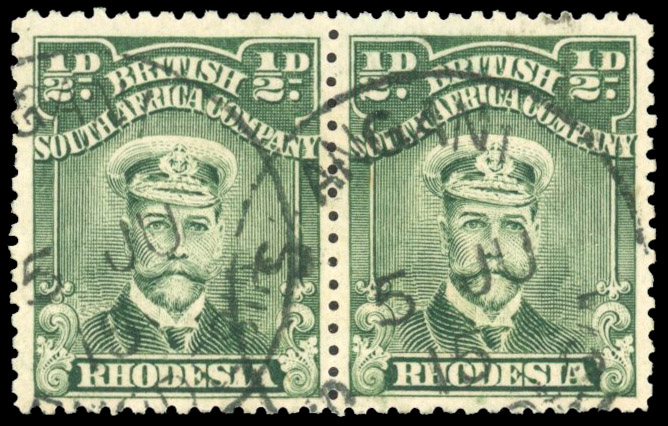 Rhodesia postmarks Shangani skeleton on ½d Admiral pair