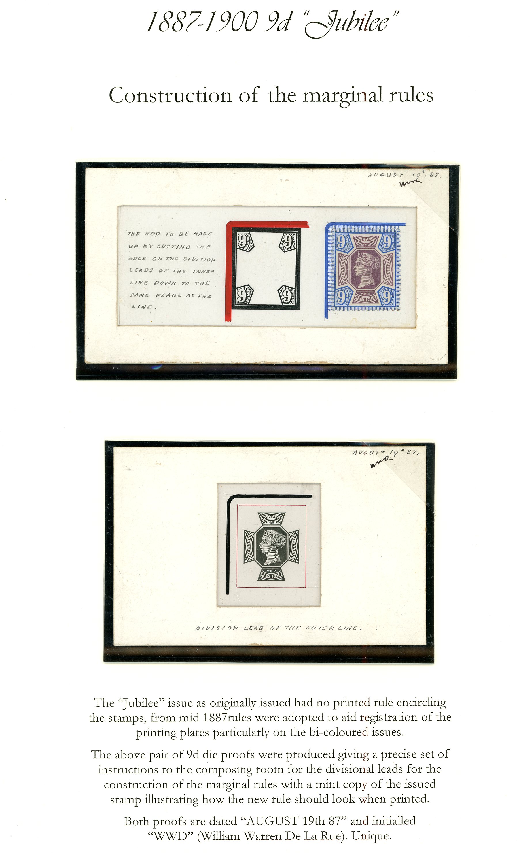 1897 9d dull purple and blue Die Proofs of...