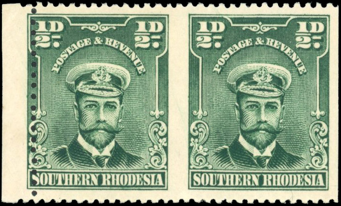 Southern Rhodesia SG 1c ½d pair imperf vertically variant mint