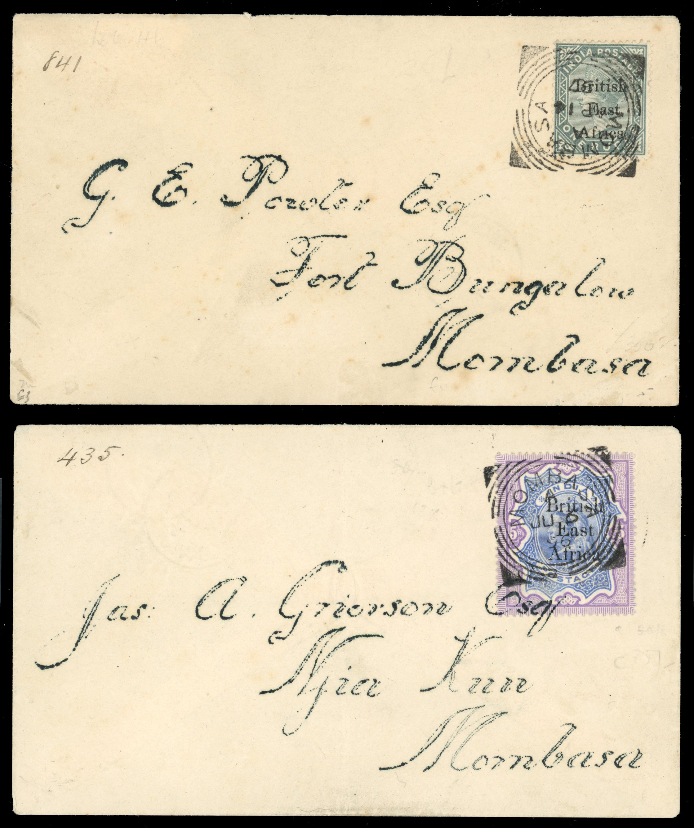 British East Africa SG 56-7, 59, 63 1896 covers
