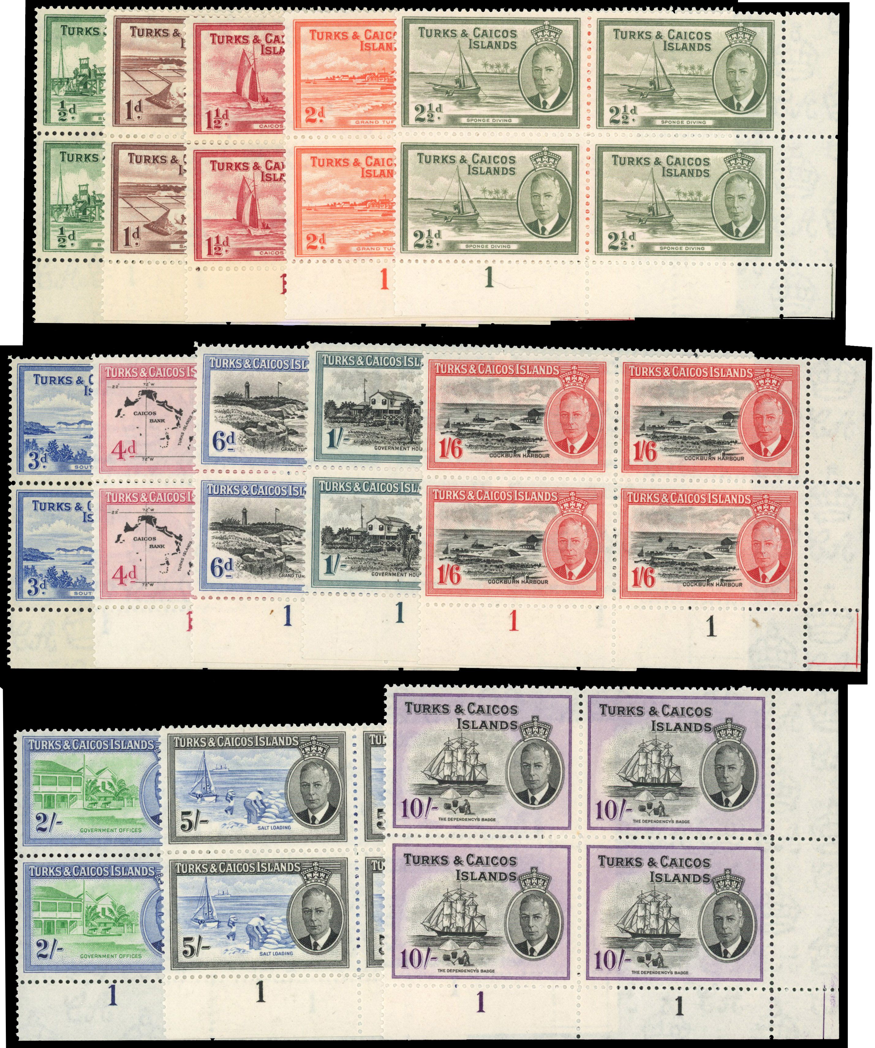 Turks & Caicos Islands SG 221-233 Plate blocks mint