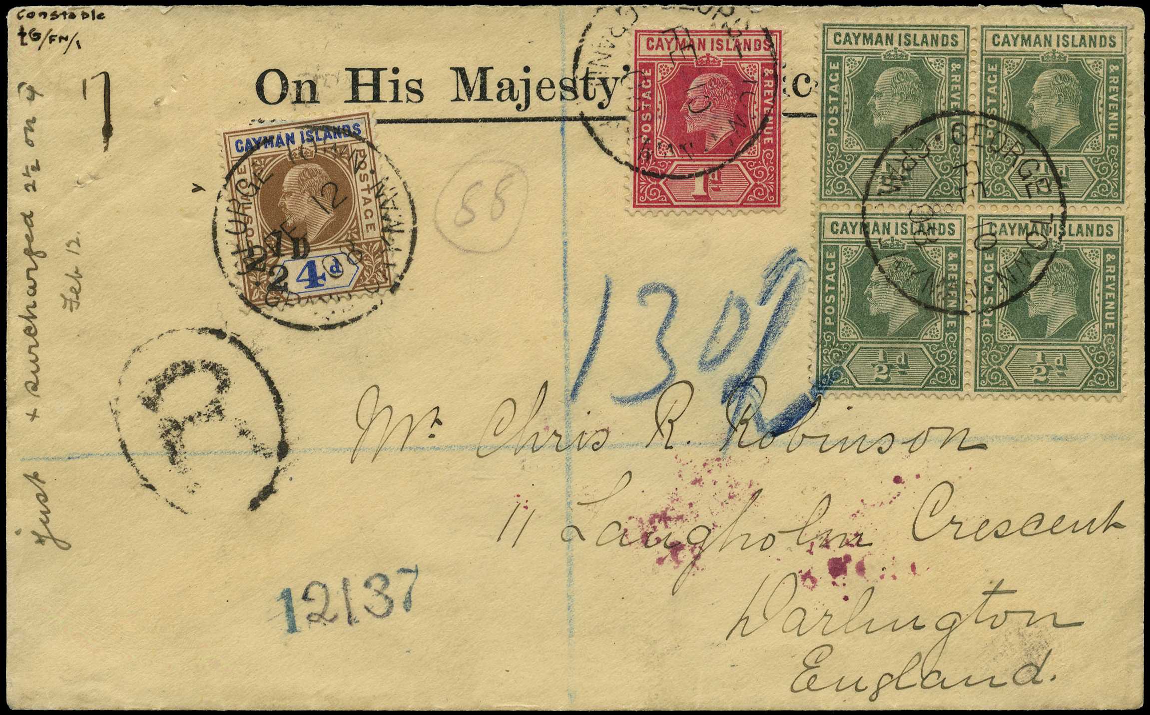 1908 OHMS registered cover to Darlington,...